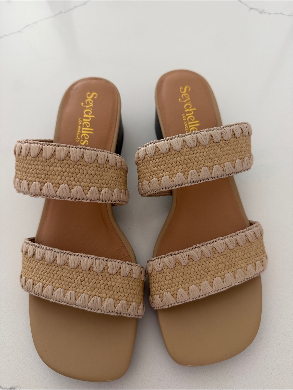Seychelles Natural Beige Woven Double-Strap Slide Sandals